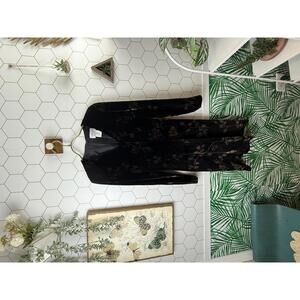 Vintage Oscar Oscar De La Renta Black Floral Print Midi Velvet Dress - Size - 6